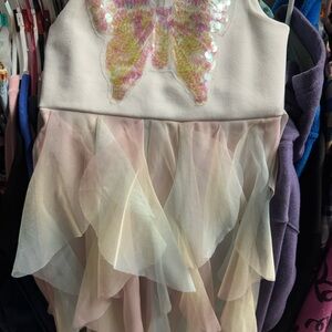 Rare Editions White Dress with Pink Sequin Design